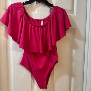 Zenana Pink Ruffled Bodysuit One Piece